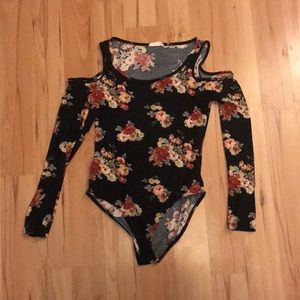 Cold Shoulder Black Floral Bodysuit